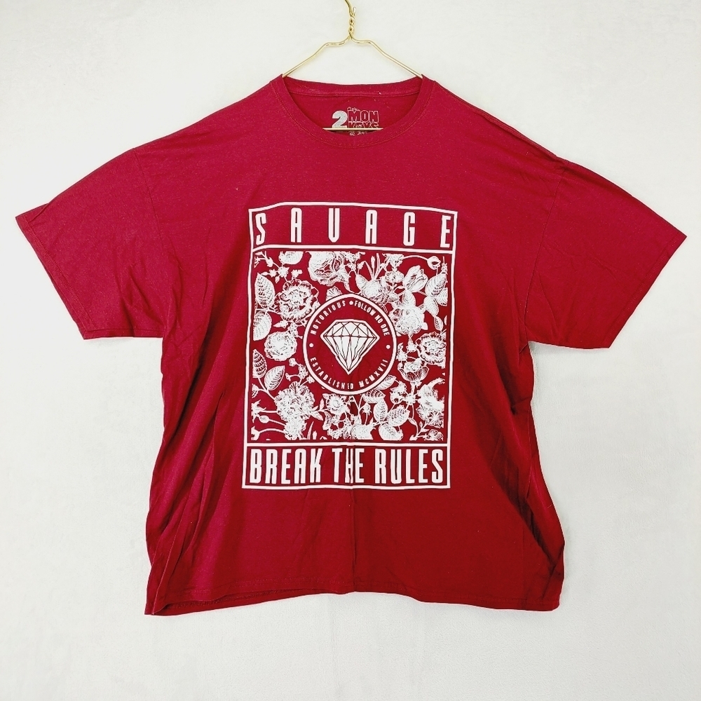 2 Monkeys Red Savage Break The Rules Diamond Print Cotton T Shirt P3017